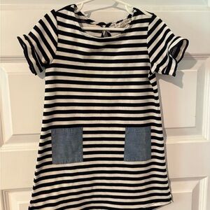 Copper Key Striped Black and White Dress with Denim Pockets (girls size 5)